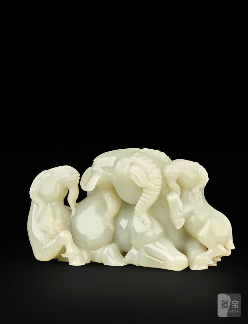 GROUPE DE TROIS BÉLIERS EN JADE CÉLADON PÂLE  CHINE, DYNASTIE QING (1644-1911) - 图2